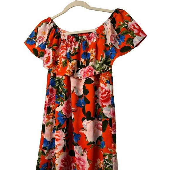Rose & Olive Elastic Off The Shoulder Floral Mini Flowy Ladies Dress SZ XS - Picture 5 of 7